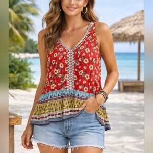 NWOT Patrons of Peace Sleeveles Multi-Volor Sleeves Top, size M